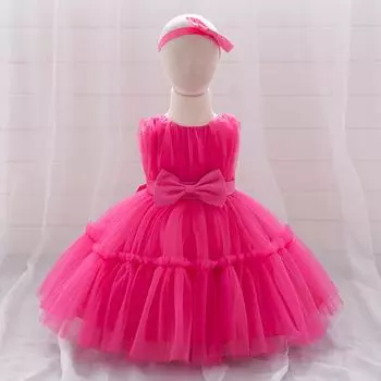 Свадебное платье принцессы без рукавов для девочек на один год - пышная сетчатая юбка во французском стиле 90 cm