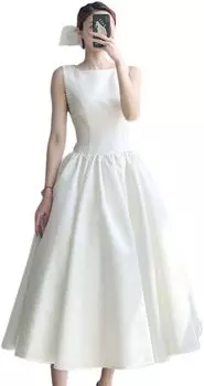 Свадебное платье Простой свадебный костюм для косплея длиной до колена [Lady Lazy] А-силуэт (L)