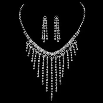 Свадебное платье с бриллиантовыми серьгами, цепочкой ожерелья, аксессуарами для званого ужина, комплектом с бахромой серебряный