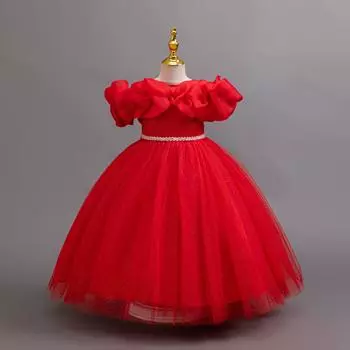 Свадебное платье с цветочным принтом на одно плечо для маленьких девочек, вечернее платье принцессы, бальное платье, кружевное длинное платье для вечеринки, одежда для детей 3-12 лет 110 красный