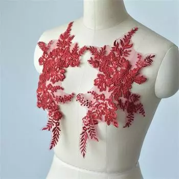 Свадебное платье Ткань DIY Кружева Цветочная нашивка Белый Вышитый Зеленый Черный 36 * 23cm белый