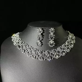 Свадебное свадебное платье из двух частей с цепочкой из сплава, новое корейское колье, комплект сережек, серьги-гвоздики, аксессуары для вечеринок серебряный