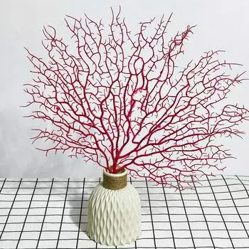 Свадебное украшение Имитация коралловой ветки Павлин Пластиковая мертвая ветка Искусственная ветка Улучшение дома Аквариум Студия Фото Декор красный