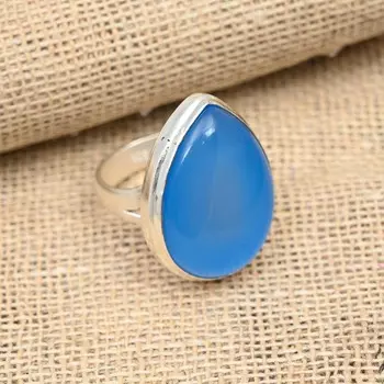 Свадебное ювелирное кольцо ручной работы из стерлингового серебра 925 пробы с синим халцедоном и драгоценным камнем 4 синий