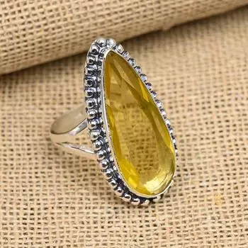 Свадебное ювелирное кольцо ручной работы из стерлингового серебра 925 пробы с цитрином 4 жёлтый