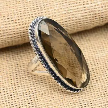Свадебное ювелирное кольцо ручной работы из стерлингового серебра 925 пробы с дымчатым топазом и драгоценным камнем 4 коричневый