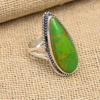 Свадебное ювелирное кольцо ручной работы из стерлингового серебра 925 пробы с зеленым медным бирюзовым драгоценным камнем 4 зелёный