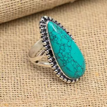 Свадебное ювелирное кольцо ручной работы из стерлингового серебра 925 пробы с бирюзой Santa Rosa и драгоценным камнем 4 синий