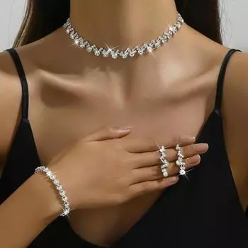 Свадебное вечернее платье ожерелье браслет серьги аксессуары свадебные украшения дамский комплект из трех предметов