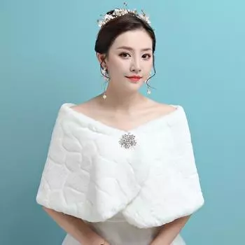 Свадебное вечернее платье с запахом из искусственного меха, болеро, накидка, свадебная шаль