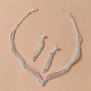 Свадебное винтажное платье, комплект сережек с ожерельем, элегантные аксессуары для званого ужина серебряный