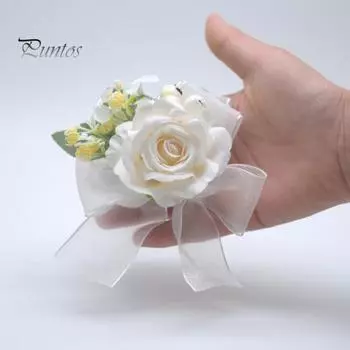 Свадебное запястье с цветком, свадебное украшение, белые, красные розы, регулируемый браслет с лентой, аксессуар на запястье для выпускного вечера белый