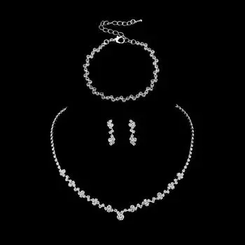 Свадебные аксессуары, бриллиантовое колье, серьги, браслет, комплект из трех предметов, женские украшения золотой