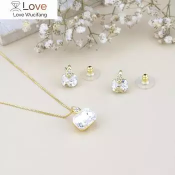 Свадебные аксессуары для невесты, комплекты ювелирных изделий для женщин, прямоугольные блестящие кубические цирконии, ожерелье, серьги, комплект