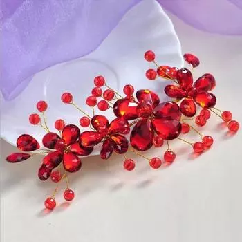 Свадебные аксессуары для волос с красным цветком и кристаллами, свадебная заколка для волос, тиара, свадебные аксессуары для волос none