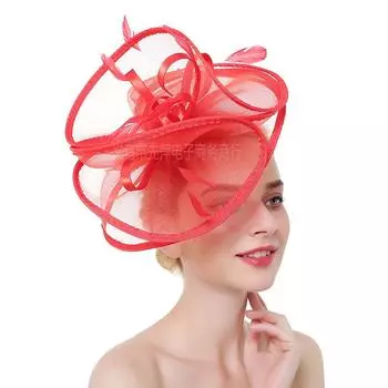 Свадебные аксессуары для волос Шпилька повязка на голову Перо Сетка Цилиндр Головной убор красный