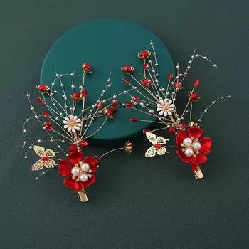 Свадебные аксессуары для волос в стиле ретро, китайский свадебный головной убор, хрустальные заколки ручной работы, антикварная одежда с цветочными тостами, аксессуары для волос