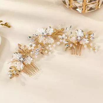 Свадебные аксессуары, гребни ручной работы, свадебное платье, укладка, головной убор Xiuhe, золотистый, атмосферный, со стразами, жемчугом, пара, гребень для волос золотой