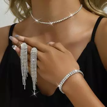 Свадебные аксессуары комплект модное ожерелье серьги браслет дамы из трех частей элегантные вечерние платья аксессуары свадебные аксессуары