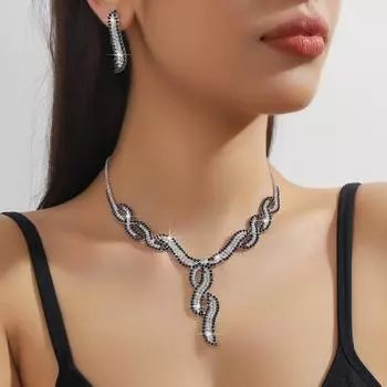 Свадебные аксессуары Комплект ожерелье серьги-гвоздики комплект из двух предметов Элегантный женский комплект цепочка свадебное вечернее платье банкетные аксессуары