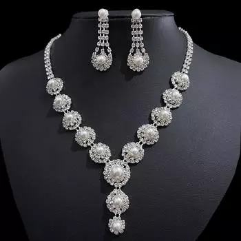 Свадебные аксессуары, круглый жемчуг, светлый роскошный комплект ожерелья и серег с V-образным вырезом, свадебный комплект