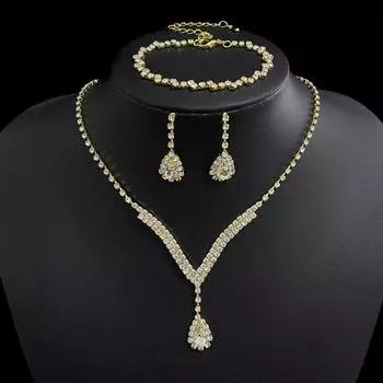 Свадебные аксессуары, модное ожерелье с бриллиантами и v-образным вырезом, капли воды, серьги, браслет, аксессуары для сережек со стразами синий