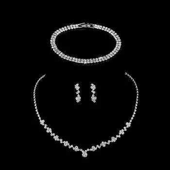 Свадебные аксессуары, новые ювелирные изделия, посеребренные серьги с каплями воды, свадебное серебряное ожерелье со стразами и серьги серебряный