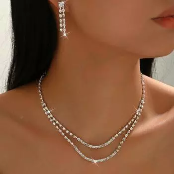 Свадебные аксессуары, ожерелье с полумесяцем и цепочкой из стразов, серьги, свадебные украшения