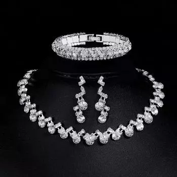 Свадебные аксессуары, трехсекционное свадебное модное ожерелье с бриллиантами и цирконием, серьги в виде капли воды, свадебные аксессуары белый