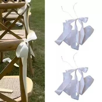 Свадебные банты из лент с белым тонким бантом и длинными хвостами для церковных стульев, украшение прохода для свадебного приема, свадеб, дней рождения, детских праздников белый