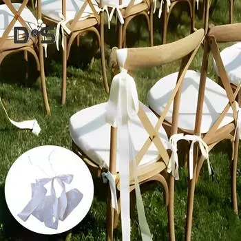 Свадебные банты из лент с белым тонким бантом и длинными хвостами для церковных стульев, украшение прохода для свадебного приема, свадеб, дней рождения, детских праздников белый