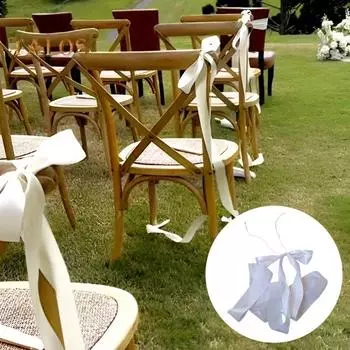 Свадебные банты из лент с белым тонким бантом и длинными хвостами для церковных стульев, украшение прохода для свадебного приема, свадеб, дней рождения, детских праздников белый