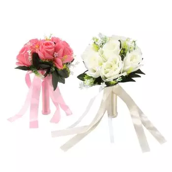 Свадебные букеты из шелка и пластика, романтические, изысканные, с удобной ручкой, красивые свадебные букеты для Milky White
