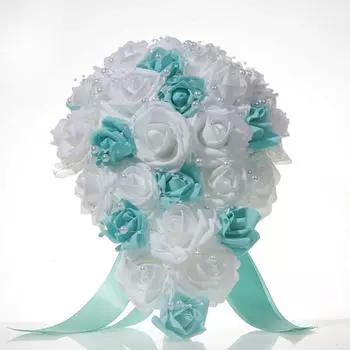 Свадебные букеты ручной работы из шелковых роз, свадебный букет невесты, держащий в руках, искусственные цветы, букет-бросок, белый/синий белый/синий