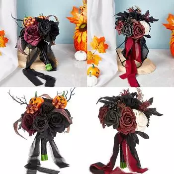 Свадебные букеты Свадебные букеты на Хэллоуин с тыквой для невесты и подружек невесты Свадебные букеты с лентой B
