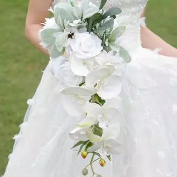 Свадебные букеты Свадебный букет каскадный для невесты Искусственные свадебные букеты для свадебной церемонии и годовщины Декор ко Дню святого Валентина