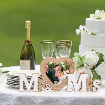 Свадебные деревянные украшения Mr & Mrs Love Heart Photo Frame для свадебного декора, помолвки, украшения домашнего стола, подарка на День святого Валентина