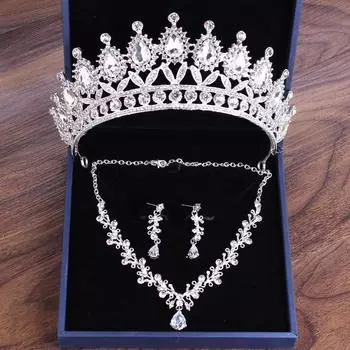 Свадебные комплекты ювелирных изделий тиары и короны для невесты принцессы головной убор серьги ожерелье комплект ювелирных изделий оптовая продажа свадебный головной убор