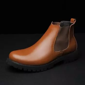 Свадебные мужские фирменные ботинки из кожи, повседневная обувь, мужские туфли «Челси», модные туфли для мужчин на платформе, новейшие зимние коричневые черные ботинки 40