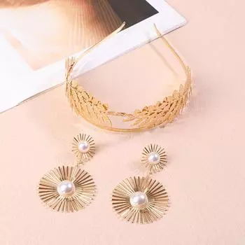 Свадебные наборы для волос с позолотой в стиле ретро, аксессуары для волос с серьгами для невесты на вечеринку, свадебный головной убор, свадебные аксессуары для волос A2