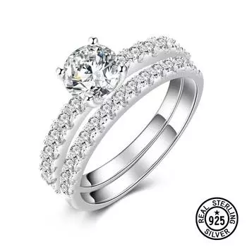 Свадебные обручальные кольца с кристаллами циркона, наборы колец для женщин, подарки, кольца из стерлингового серебра 925 пробы, юбилейные ювелирные изделия 8