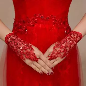 Свадебные перчатки на запястье со стразами Bling Bling Короткие кружевные аксессуары без пальцев