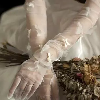 Свадебные перчатки невесты, сетчатые новые кружевные перчатки с цветочным жемчугом, роскошное и красивое свадебное платье, реквизит для фотосессии, манжеты принцессы