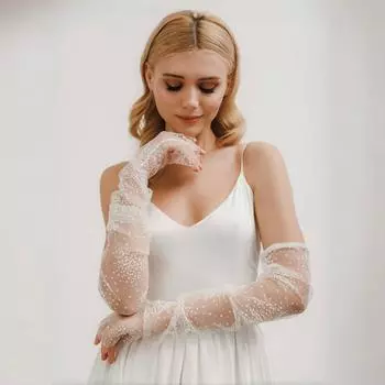 Свадебные перчатки Свадебные перчатки без пальцев со съемными рукавами, женские съемные рукава из тюля, аксессуар для девичника MM14