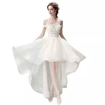 Свадебные платья невесты с вырезом лодочкой, кружевной вышивкой и бисером, короткие спереди и длинные сзади, короткие свадебные платья XL белый