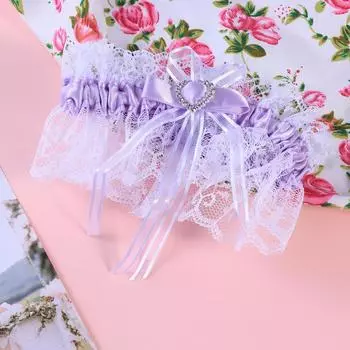 Свадебные подвязки, красивые кружевные подвязки со стразами, декор в форме сердца, подвязки для женщин, женщин (фиолетовый)