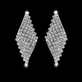 Свадебные серьги, геометрические гвоздики с бриллиантами, серьги-цепочки с бриллиантами, свадебные аксессуары серебряный