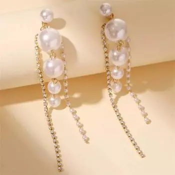 Свадебные серьги-гвоздики с жемчугом размером с кисточку, темпераментные серьги ручной работы с бисером и бриллиантами, серьги-цепочки для женщин золотой