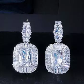 Свадебные серьги WWJ с цирконом в огранке «Принцесса» для женщин на свадьбу белый