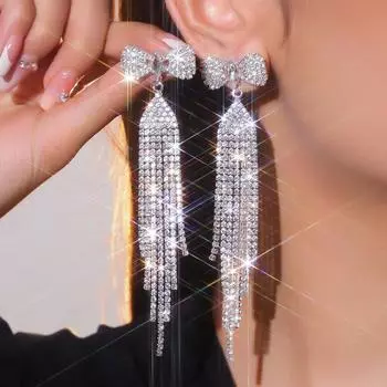 Свадебные серьги, выпускные серьги, новые продвинутые серьги с длинными кисточками и бантами, темпераментные женские серьги, 1 пара